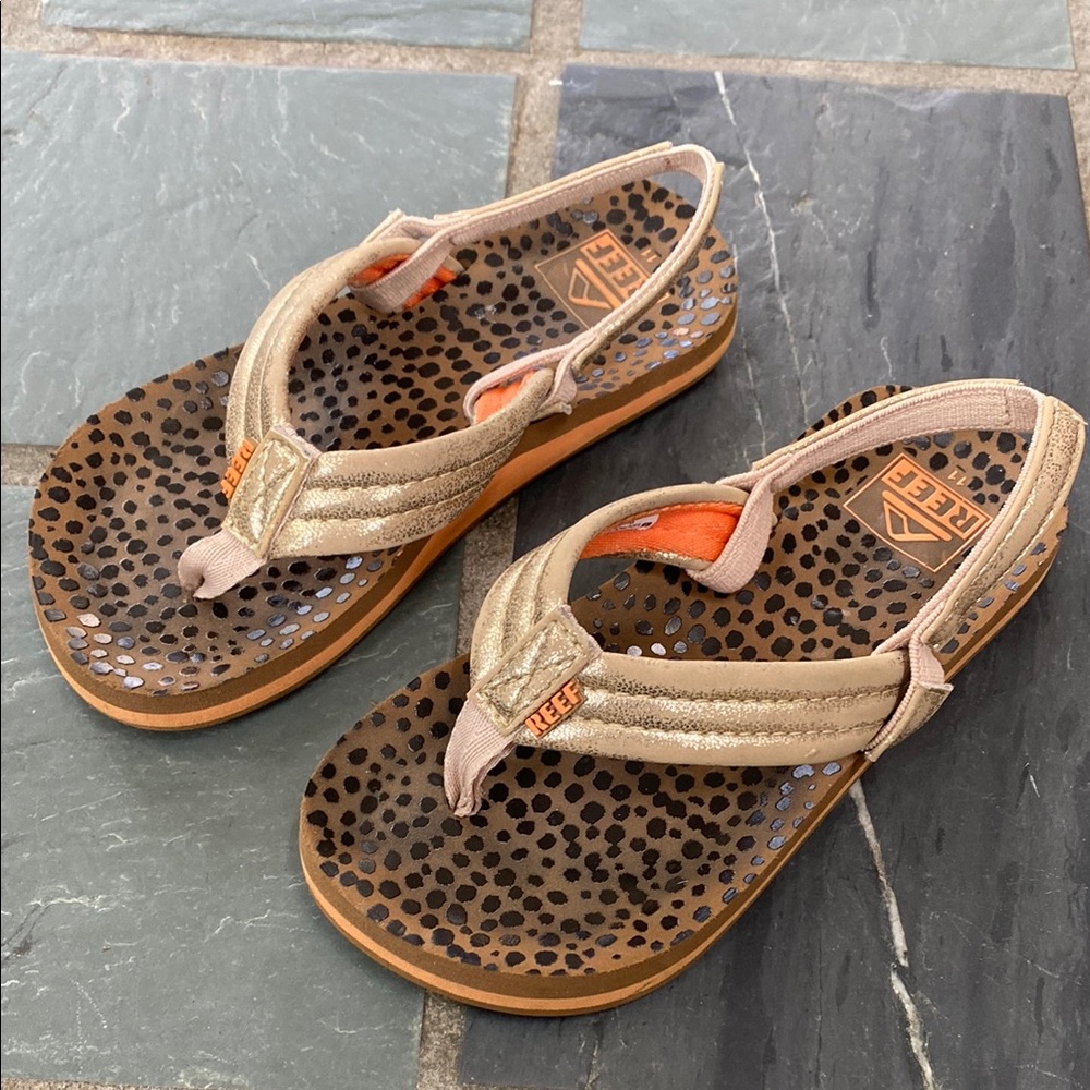 Reef Kids Ahi Sandals - Gold and Animal Print